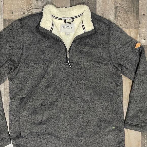 Orvis Pullover Sweater Sherpa Lined 1/4 Zip Warm Gray Men’s Size M - Picture 4 of 10